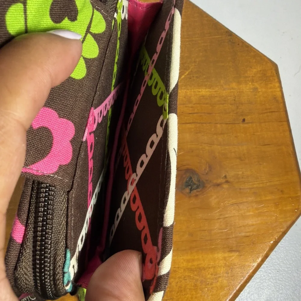 Vera Bradley Quilted ID Wallet‎ Wristlet Floral Brown Pink Blue New Without Tags - Picture 7 of 9